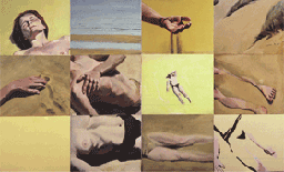 woman on sandy beach 12 panels